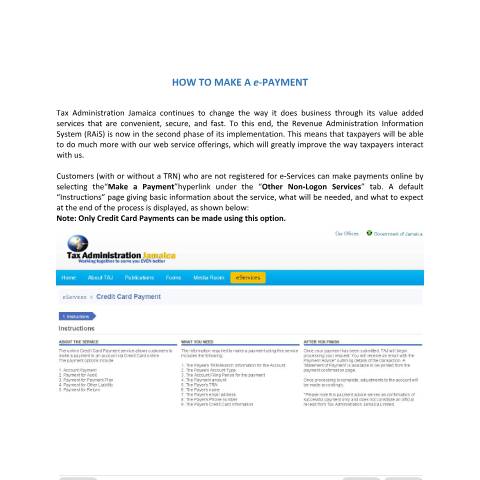 Document preview: Make a Payment — Document, Jamaica (CERFA n°eServices+-+Make+a+Payment)