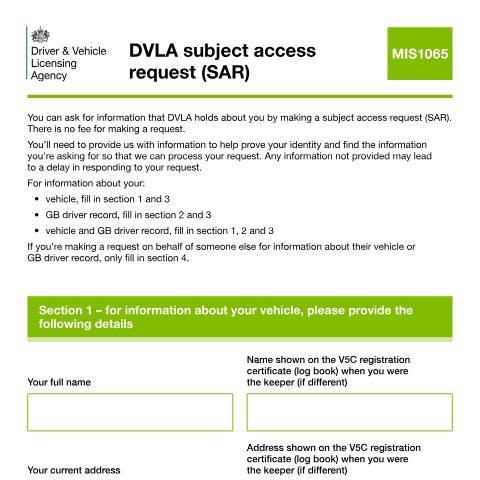 Document preview: Make a subject access request to DVLA — Driver and Vehicle Licensing Agency, United Kingdom