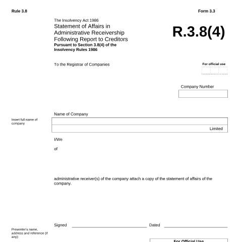 Document preview: Make statement of affairs in administrative receivership (3.3) — Companies House, United Kingdom