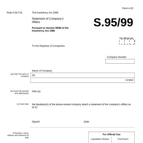 Document preview: Make statement of company's affairs (4.20) — Companies House, United Kingdom