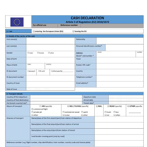 Document preview: Information to Travellers on Cash Declaration — cash-declaration-form-non-eu.pdf — income_tax, Malta (CERFA n°cash-declaration-form-non-eu)