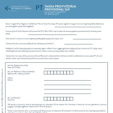 Document preview: Downloads — pt-reduction-form.pdf — corporate_tax, Malta (CERFA n°pt-reduction-form)