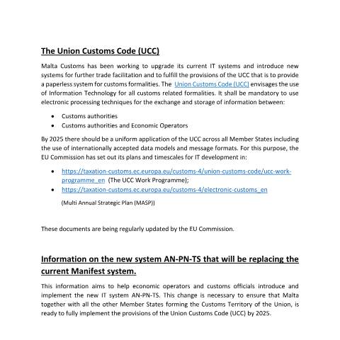 Document preview: AN-PN-TS System — introduction_-26-11-24.pdf — customs_excise, Malta (CERFA n°introduction_-26-11-24)
