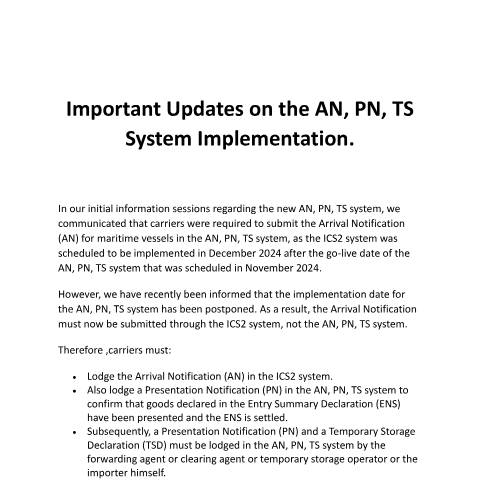 Document preview: AN-PN-TS System — important-updates-on-the-an-pn-ts-system---26-11-24.pdf — customs_excise, Malta (CERFA n°important-updates-on-the-an-pn-ts-system---26-11-24)