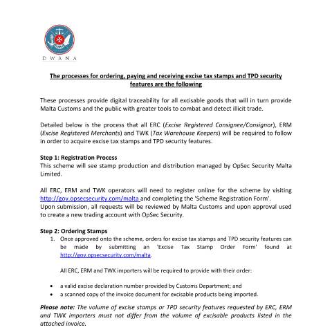 Document preview: Customs and Excise Forms — process-to-order-pay-and-receive-excise-tax-stamps-and-tbp-security-features.pdf — customs_excise, Malta (CERFA n°process-to-order-pay-and-receive-excise-tax-stamps-and-tbp-s)