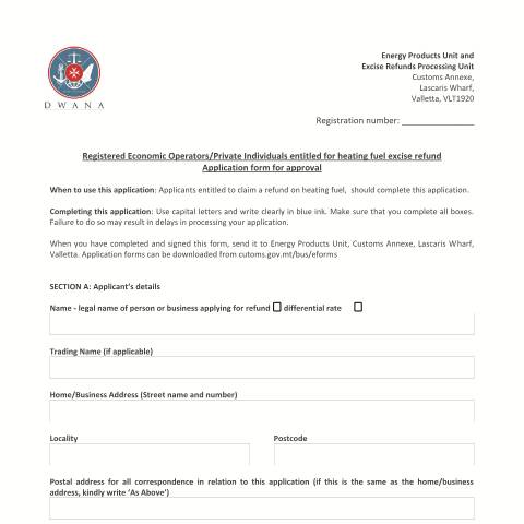 Document preview: Customs and Excise Forms — heating-fuel---19102016.pdf — customs_excise, Malta (CERFA n°heating-fuel---19102016)
