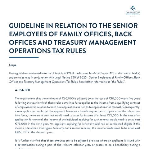 Document preview: Tax Guidelines — guideline---hqpr-for-family-office.pdf — income_tax, Malta (CERFA n°guideline---hqpr-for-family-office)