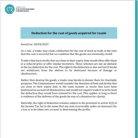 Document preview: Tax Guidelines — food-donation-guideline.pdf — duty, Malta (CERFA n°food-donation-guideline)