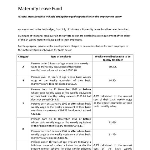 Document preview: FSS Circular Archives — fss_maternity_fund.pdf — payroll_social_security, Malta (CERFA n°fss_maternity_fund)