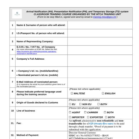 Document preview: CES Training — an-pn-ts-application-form.pdf — income_tax, Malta (CERFA n°an-pn-ts-application-form)
