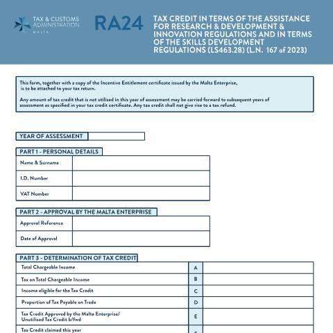 Document preview: RA Forms — cfr-ra24-mlt-eng.pdf — income_tax, Malta (CERFA n°cfr-ra24-mlt-eng)