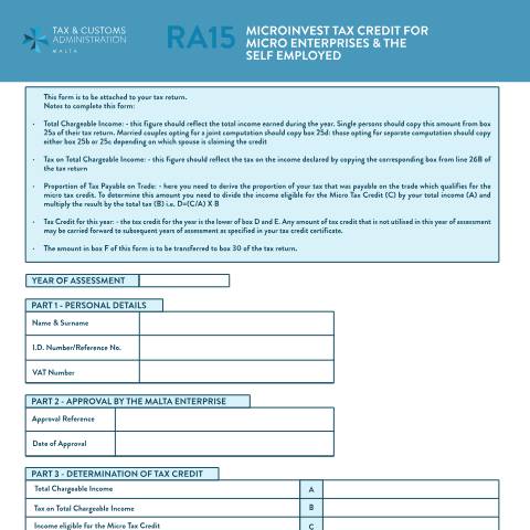 Document preview: RA Forms — mtca-ra15-mlt-eng.pdf — income_tax, Malta (CERFA n°mtca-ra15-mlt-eng)