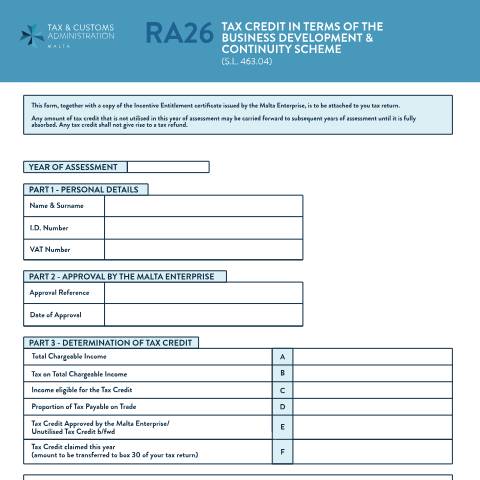 Document preview: RA Forms — mtca-ra26-eng.pdf — income_tax, Malta (CERFA n°mtca-ra26-eng)