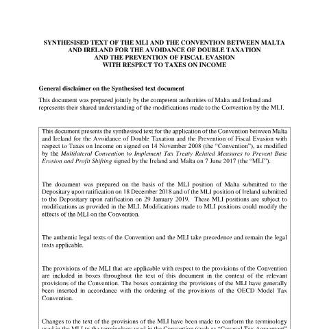 Document preview: Overseas Pensions Double Taxation Agreements — malta---ireland-dta-(synthesised-text).pdf — corporate_tax, Malta (CERFA n°malta---ireland-dta-(synthesised-text))