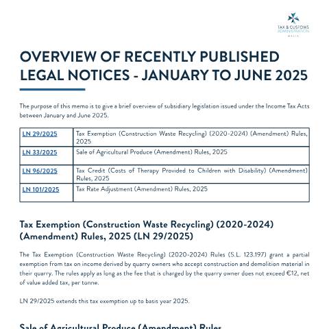 Document preview: 2025 — overview-of-recently-published-legal-notices-january-to-june-2025-memo.pdf — income_tax, Malta (CERFA n°overview-of-recently-published-legal-notices-january-to-june)