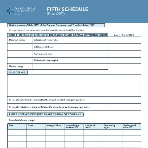 Document preview: Downloads — ddt-fifth-schedule.pdf — property_tax, Malta (CERFA n°ddt)