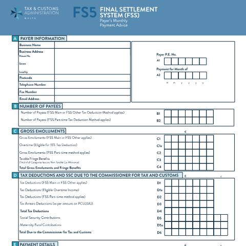 Document preview: Downloads — mtca-fs5-mlt-eng.pdf — payroll_social_security, Malta (CERFA n°fs5)