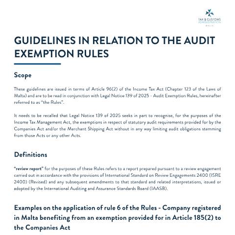 Document preview: Tax Guidelines — audit-exemption-rules---guidelines.pdf — income_tax, Malta (CERFA n°audit-exemption-rules---guidelines)