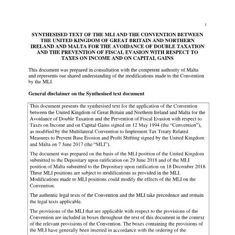 Document preview: Overseas Pensions Double Taxation Agreements — malta---uk-dta-(synthesised-text).pdf — corporate_tax, Malta (CERFA n°malta---uk-dta-(synthesised-text))