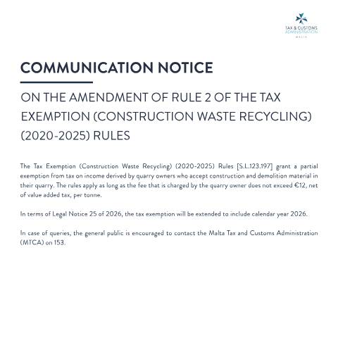 Document preview: 2026 — comm-notice---amendment-rule-2-const-waste-rec-17-02.pdf — corporate_tax, Malta (CERFA n°comm-notice---amendment-rule-2-const-waste-rec-17-02)