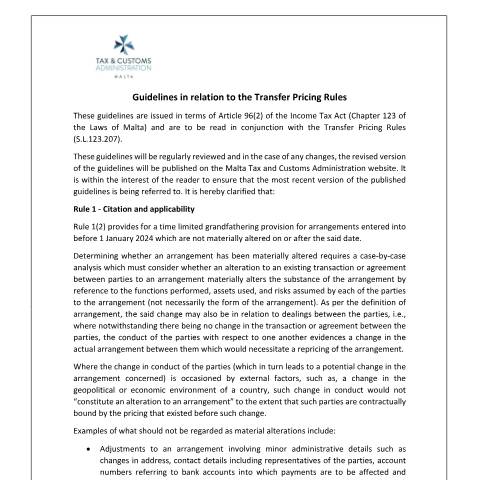Document preview: Tax Guidelines — guidelines---transfer-pricing-rules.pdf — corporate_tax, Malta (CERFA n°guidelines---transfer-pricing-rules)