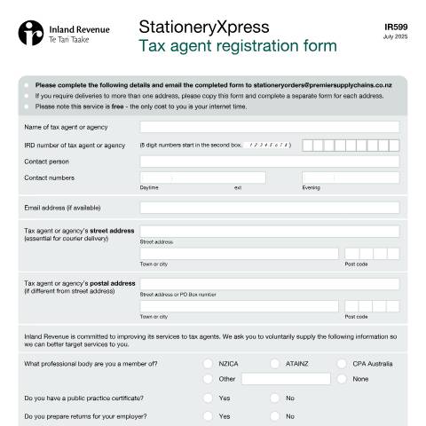 Document preview: IR599-2025 — Managing my tax, New Zealand (CERFA n°IR599)
