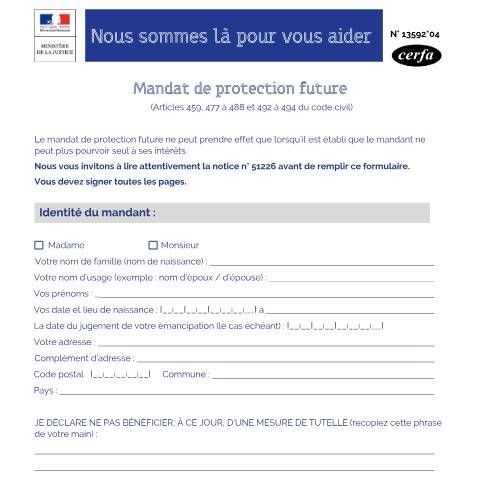 Aperçu du document Mandat de protection future — Particuliers, France (CERFA n°13592*04)