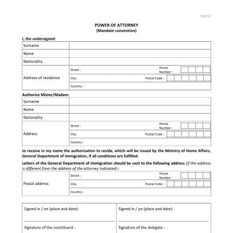 Aperçu du document en Power of attorney (Mandate convention) — Immigration documents communs, Luxembourg (CERFA n°mandat)