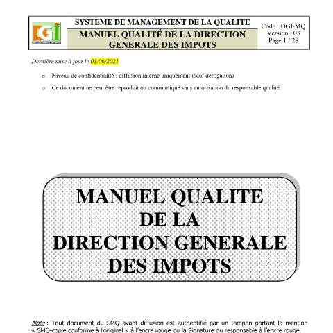 Aperçu du document MANUEL QUALITE DGI V3 — Manuel, Côte d'Ivoire