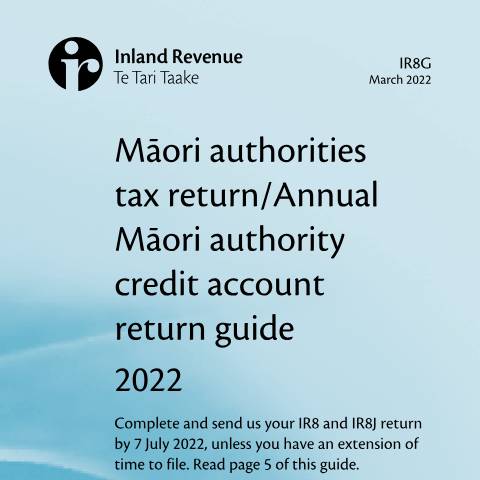 Document preview: Māori authorities' tax return guide — Income tax, Māori, New Zealand (CERFA n°IR8G)