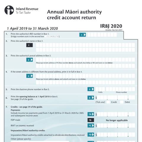 Document preview: Māori authority credit account return — Māori, Income tax, New Zealand (CERFA n°IR8J)
