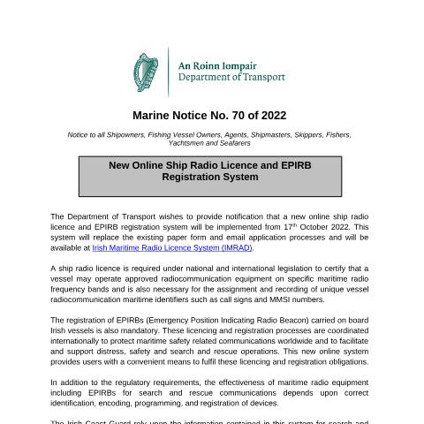 Document preview: Maritime Radio Operating procedures for small craft — Department of Transport, Ireland