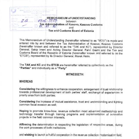 Document preview: MARRËVESHJE BASHKËPUNIMI MIDIS ATK-SË DHE ATE-SË/DE-SË — Marreveshjet E Bashkepunimit, Kosovë