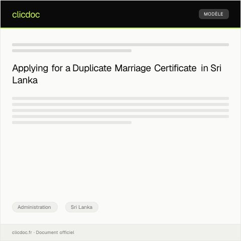 Document preview: Marriage Certificate Duplicate Application to Department of Registrations — Administration, Sri Lanka