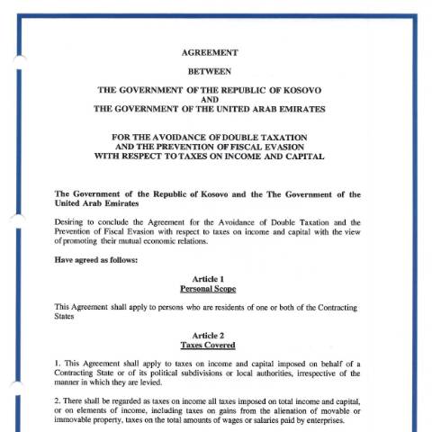 Document preview: Download Agreement — Double Taxation Agreements, Kosovë