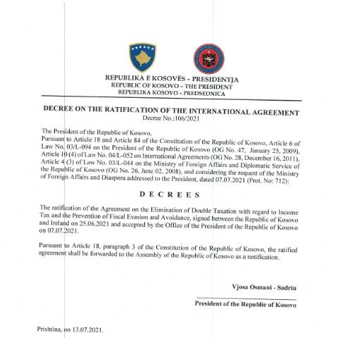 Document preview: Download agreement — Double Taxation Agreements, Kosovë