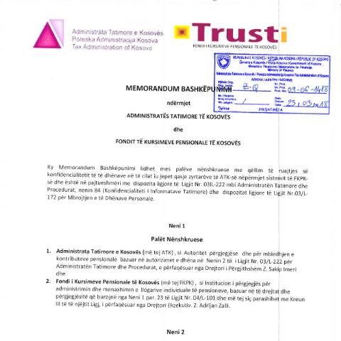 Document preview: MARRËVESHJE BASHKËPUNIMI NDËRMJET ATK DHE KP — Marreveshjet E Bashkepunimit, Kosovë