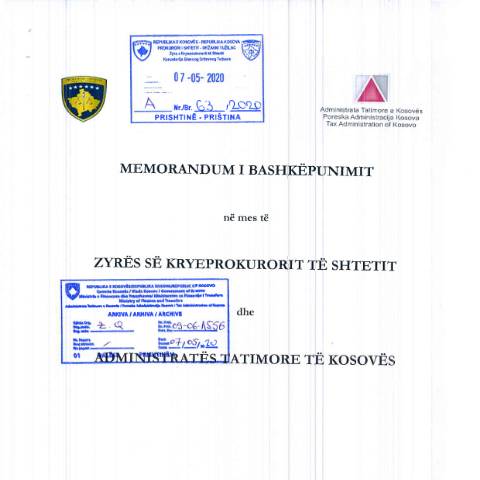 Document preview: MARRËVESHJE BASHKËPUNIMI NË MES ADMINISTRATËS TATIMORE TË KOSOVËS DHE ZYRËS SË KRYEPROKURORIT TË SHTETIT — Marreveshjet E Bashkepunimit, Kosovë