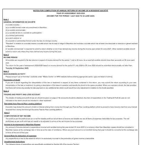 Document preview: 2025 / 2026 — Document, Mauritius (CERFA n°NotesIT06-2025)