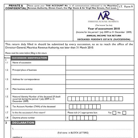 Document preview: 2010 — Form, Mauritius (CERFA n°ReturnSuccession_2010)