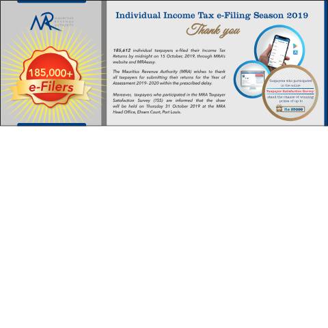 Document preview: Individual Income Tax Filing Season 2019 : Thank you (16.10.19) — Document, Mauritius (CERFA n°ThankYouFiling2019)