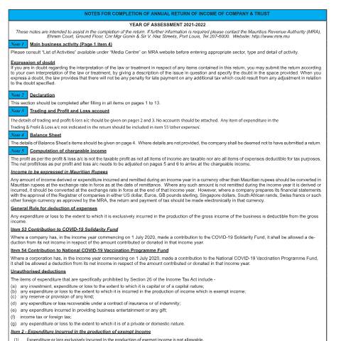Document preview: 2021-2022 — Document, Mauritius (CERFA n°NotesCT03_2122)