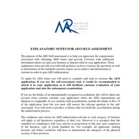 Document preview: Explanatory Notes — Publication, Mauritius (CERFA n°SelfAssess)