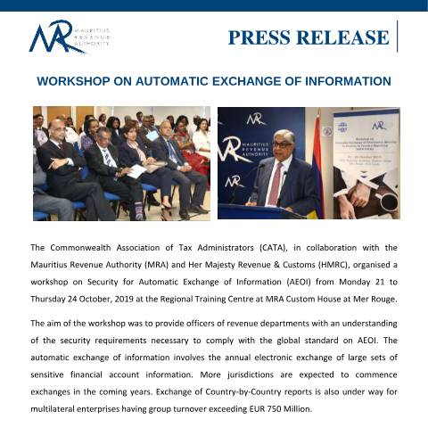 Document preview: Workshop on Automatic Exchange of Information — Document, Mauritius (CERFA n°PressReleaseAEOIWorkshop)