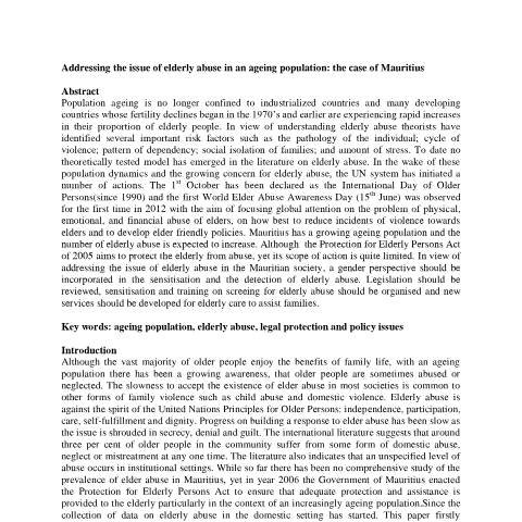 Document preview: observatory_ageing_Security and Protection — Document, Mauritius (CERFA n°observatory_ageing_Security-and-Protection)