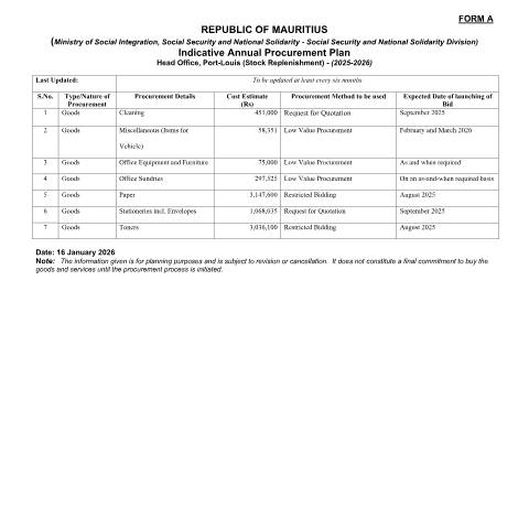 Document preview: Annual Procurement Plan for Year 2025-2026 – Form A B APP 2025-2026 — Form, Mauritius (CERFA n°Annual-Procurement-Plan-for-Year-2025-2026-Form-A-B-APP-2025-2026)