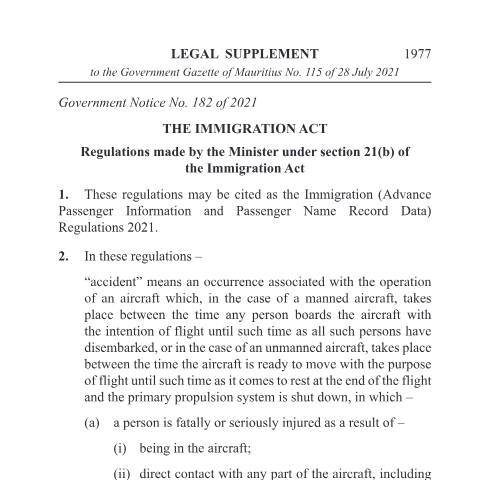 Document preview: APIPNR Project Regulations — Regulation / Order, Mauritius (CERFA n°APIPNR-Project-Regulations)