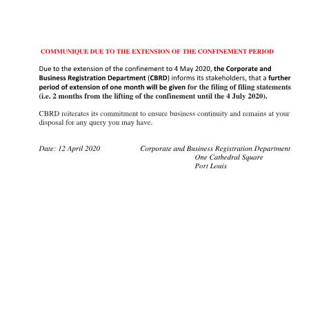 Document preview: COMMUNIQUE 12-APR — Notice / Circular, Mauritius (CERFA n°COMMUNIQUE-12-APR)
