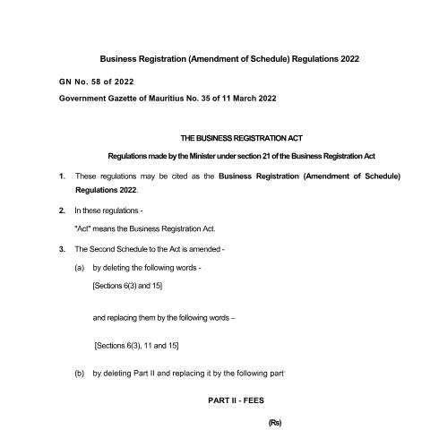 Document preview: GN No. 58 of 2022 — Document, Mauritius (CERFA n°GN-No.-58-of-2022)
