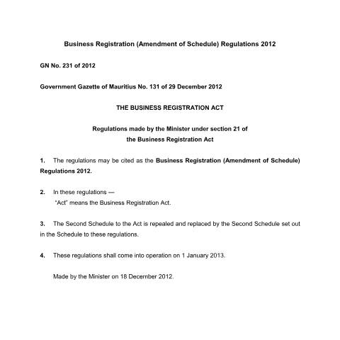 Document preview: GN No. 231 of 2012 — Document, Mauritius (CERFA n°GN-No.-231-of-2012)